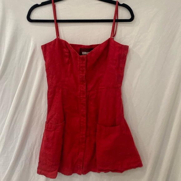 Reformation Dresses & Skirts - Reformation red linen button down sleeveless mini dress sz 6